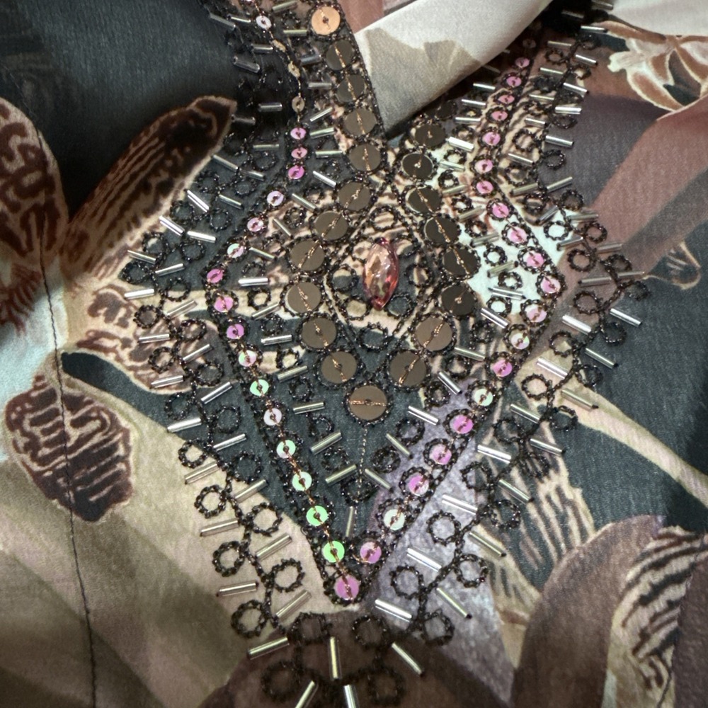 Women's Chicos Sz‎ 4 Embellished Sheer Multicolored Floral Top beaded Sequined - Picture 7 of 9